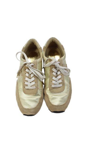 Michael Michael Kors Women's Suede Lace Up Trainer Sneakers Gold Size 7