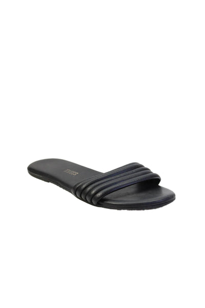 TKEES Womens Faux Leather Slide On Sandals Black Size 6