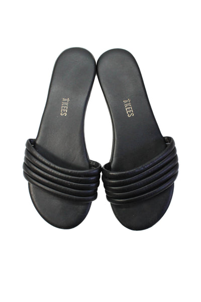 TKEES Womens Faux Leather Slide On Sandals Black Size 6