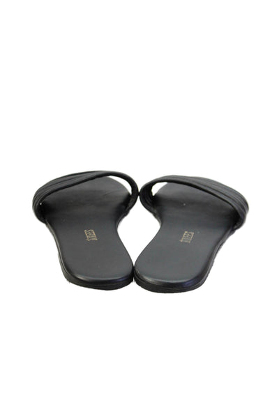 TKEES Womens Faux Leather Slide On Sandals Black Size 6