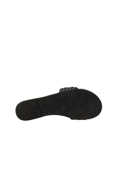 TKEES Womens Faux Leather Slide On Sandals Black Size 6