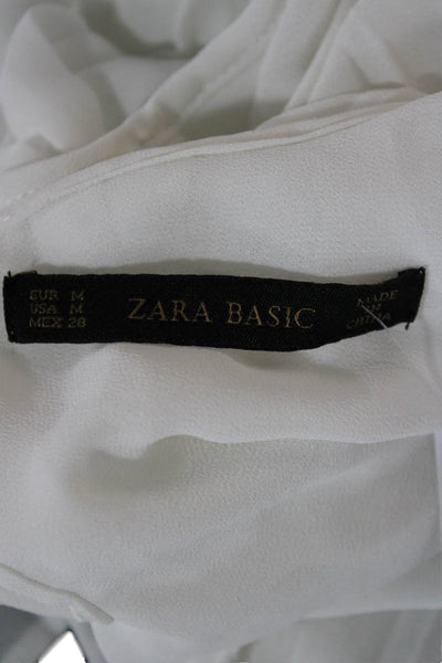Zara Women Sleeveless Basic Round Neck White Button Blouse Size M