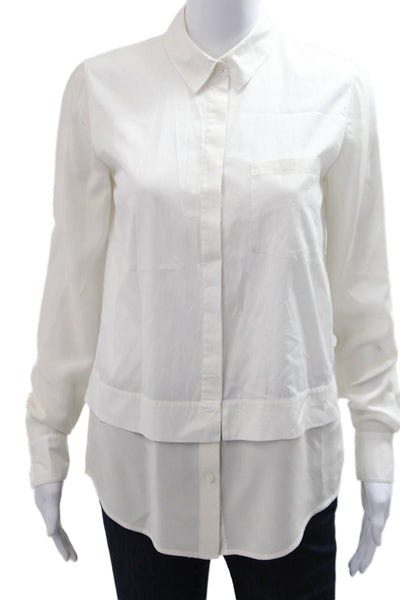 Vince Women Collared Cotton Basic Long Sleeve Button Up Blouse White Size 4