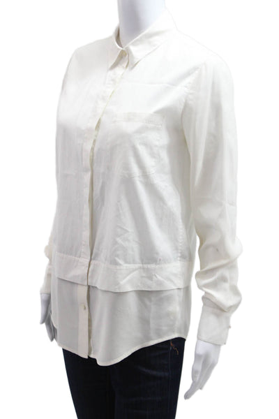 Vince Women Collared Cotton Basic Long Sleeve Button Up Blouse White Size 4