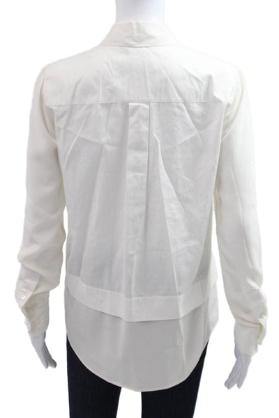 Vince Women Collared Cotton Basic Long Sleeve Button Up Blouse White Size 4