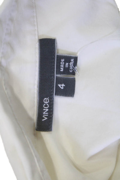Vince Women Collared Cotton Basic Long Sleeve Button Up Blouse White Size 4