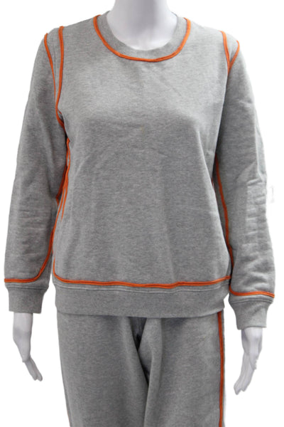 Madeleine Thompson Women Pullover Sweatshirt Gray Cotton Long Sleeve Size M