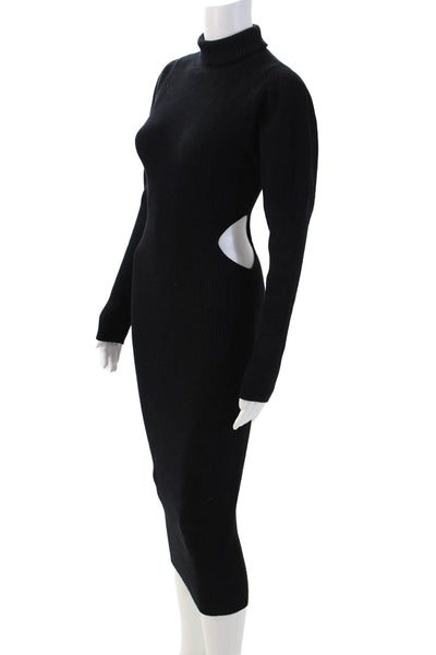 Zara Women Bodycon Sweater Dress Black Mock Neck Long Sleeve Size S