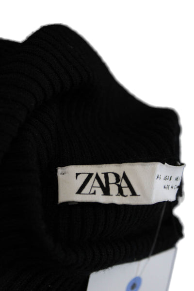 Zara Women Bodycon Sweater Dress Black Mock Neck Long Sleeve Size S
