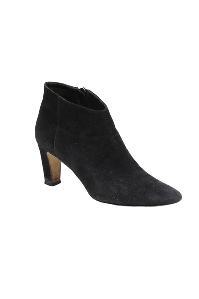 Manolo Blahnik Womens Side Zip Block Heel Ankle Booties Black Suede Size 37.5