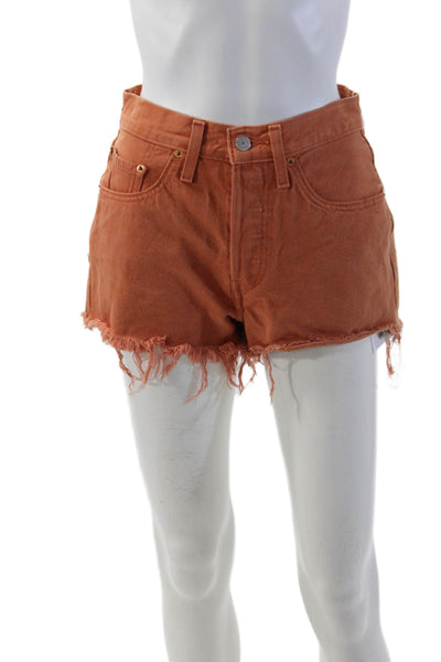 Levis Unisex Orange Cotton Blend 90s Solid Button Shorts Size L