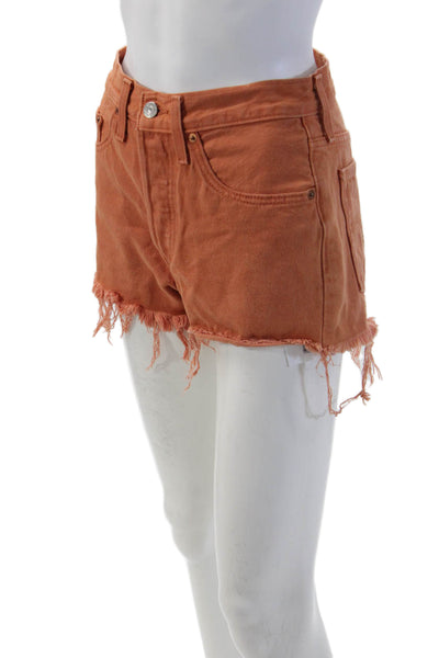 Levis Unisex Orange Cotton Blend 90s Solid Button Shorts Size L