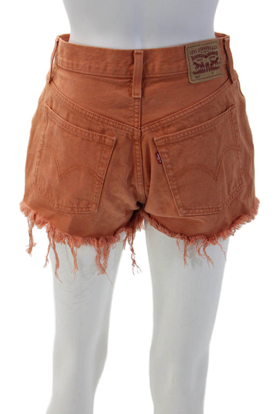 Levis Unisex Orange Cotton Blend 90s Solid Button Shorts Size L