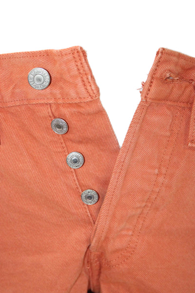 Levis Unisex Orange Cotton Blend 90s Solid Button Shorts Size L