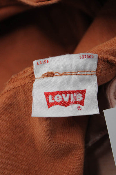 Levis Unisex Orange Cotton Blend 90s Solid Button Shorts Size L