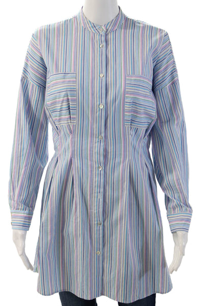 Zara Women Striped Silk Tunic Dress High Neck Long Sleeve Knee Length Size XS
