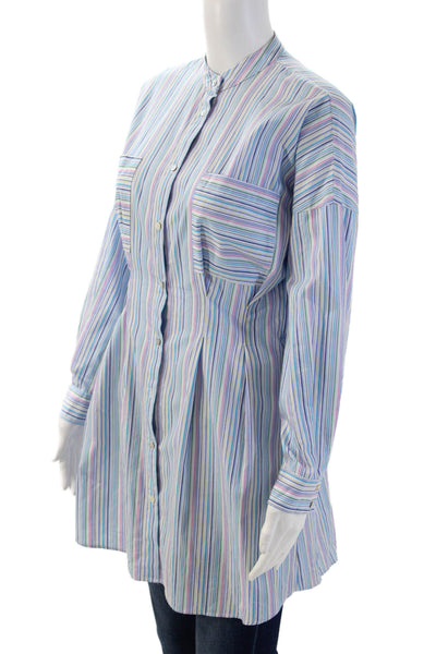 Zara Women Striped Silk Tunic Dress High Neck Long Sleeve Knee Length Size XS
