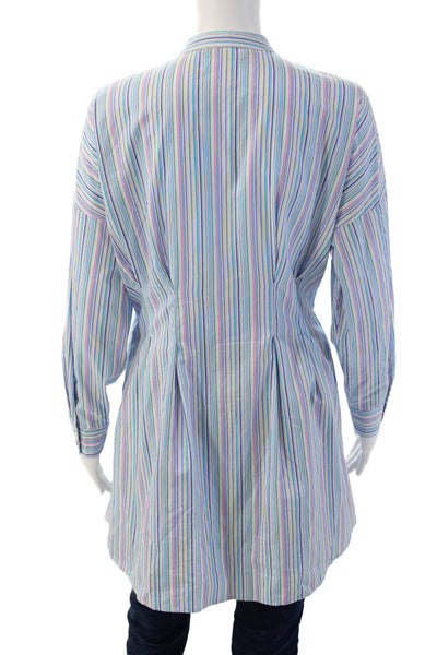 Zara Women Striped Silk Tunic Dress High Neck Long Sleeve Knee Length Size XS