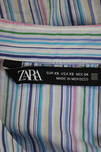 Zara Women Striped Silk Tunic Dress High Neck Long Sleeve Knee Length Size XS