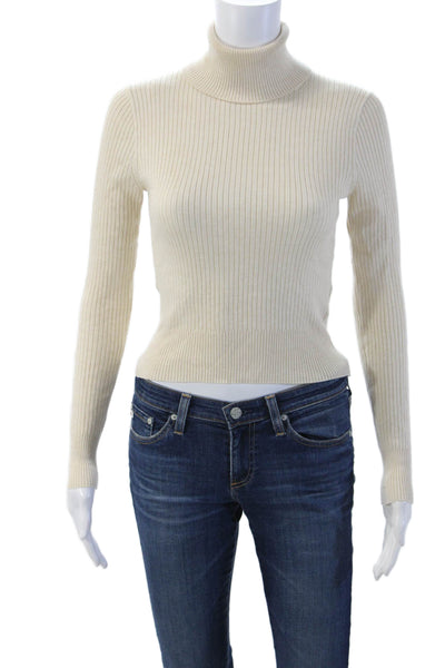 J Crew Unisex Beige Striped Turtleneck Pullover Sweater Size XS