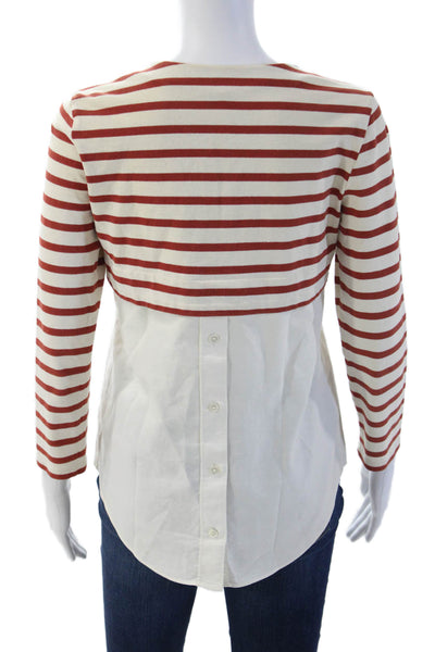Veronica Beard Women Cropped Button-Up Striped Red Blouse Long Sleeve Size S