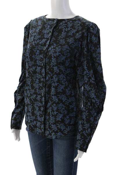 Veronica Beard Women Silk Black Button-Up Blouse Long Sleeve Round Neck Size 4
