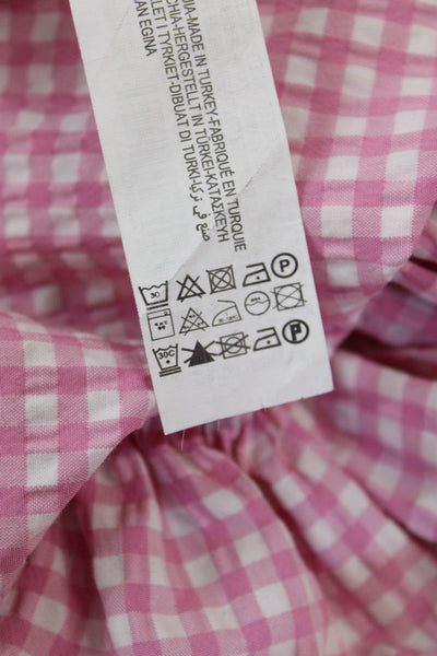 Zara Women Mini Sundress Pink Check Square Neck Drawstring Size M
