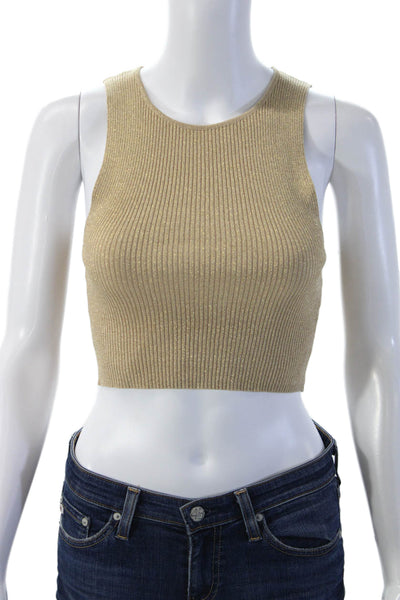 Zara Women Cropped Striped Tank Crew Neck Beige Sleeveless Size S