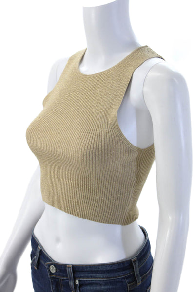 Zara Women Cropped Striped Tank Crew Neck Beige Sleeveless Size S