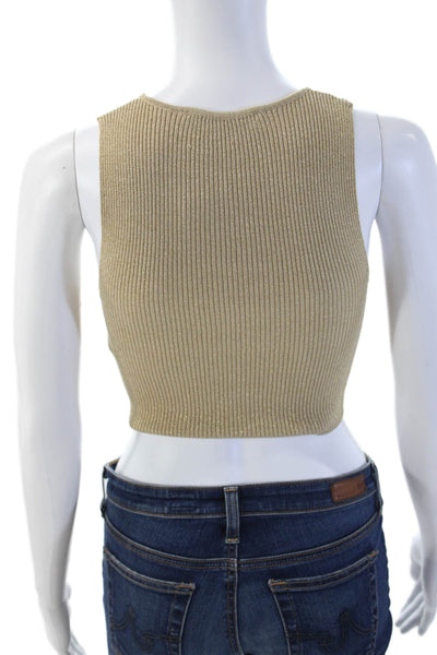 Zara Women Cropped Striped Tank Crew Neck Beige Sleeveless Size S