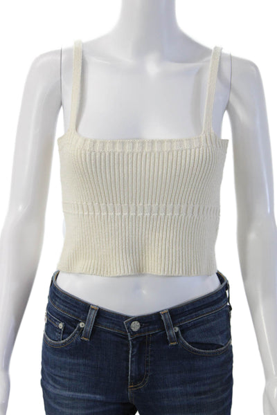 Zara Womens Beige Cropped Camisole Square Neck Sleeveless Cotton Blend Size M