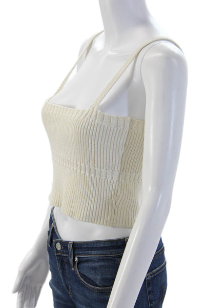 Zara Womens Beige Cropped Camisole Square Neck Sleeveless Cotton Blend Size M