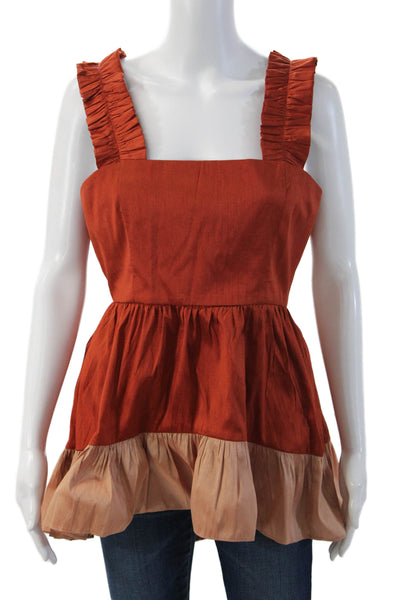 Sachin & Babi Women Orange Bohemian Square Neck Tie Sleeveless Tank Size M