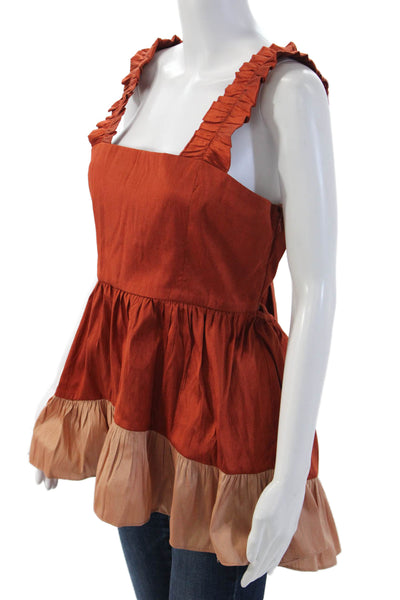 Sachin & Babi Women Orange Bohemian Square Neck Tie Sleeveless Tank Size M