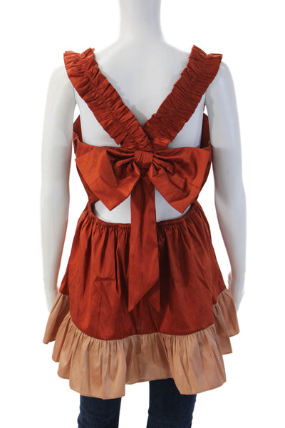 Sachin & Babi Women Orange Bohemian Square Neck Tie Sleeveless Tank Size M