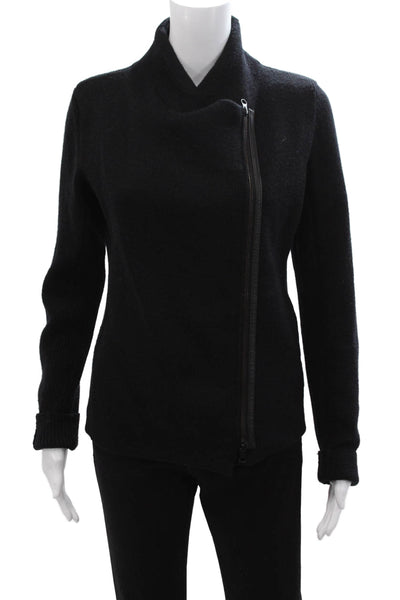 Vince Womens Designer Wool Black Mock Neck Zip Jacket Long Sleeve Size S