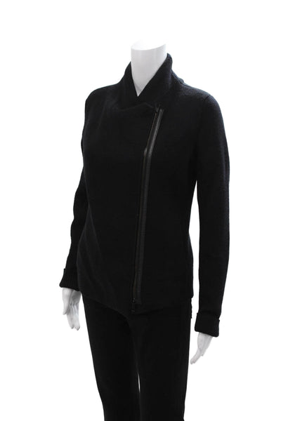 Vince Womens Designer Wool Black Mock Neck Zip Jacket Long Sleeve Size S