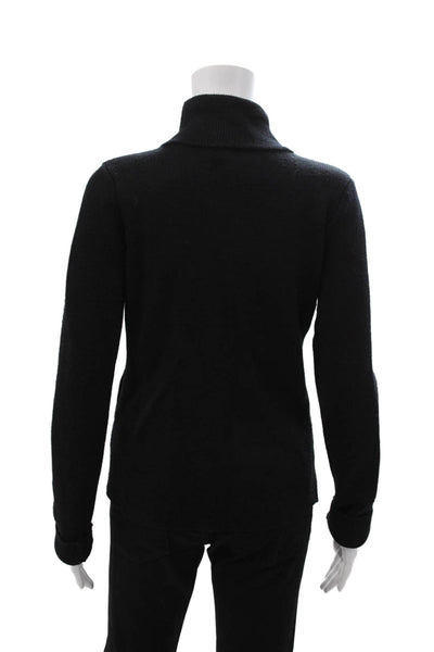Vince Womens Designer Wool Black Mock Neck Zip Jacket Long Sleeve Size S