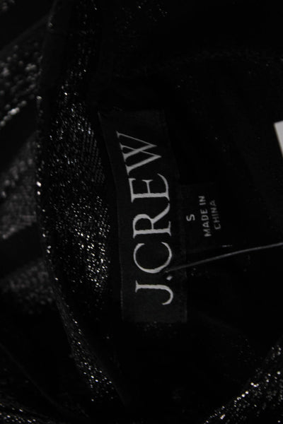 J Crew Women Striped Black Silk Metallic Tie Neck Blouse Long Sleeve Size 2