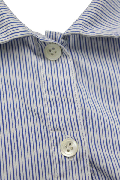 Theory Women Light Blue Striped Collared Button Up Blouse Short Sleeve Size M