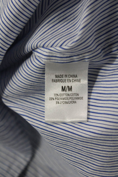 Theory Women Light Blue Striped Collared Button Up Blouse Short Sleeve Size M