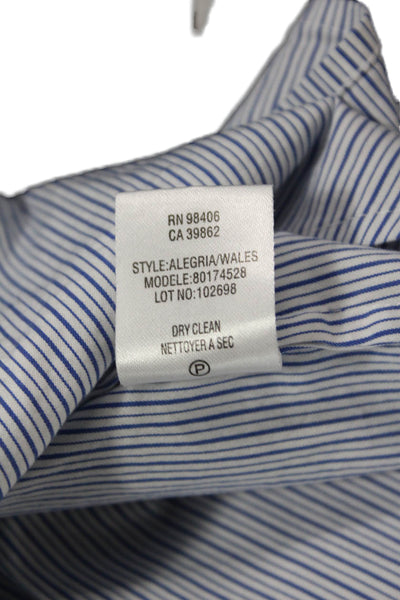 Theory Women Light Blue Striped Collared Button Up Blouse Short Sleeve Size M