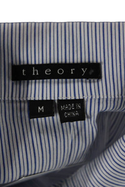 Theory Women Light Blue Striped Collared Button Up Blouse Short Sleeve Size M