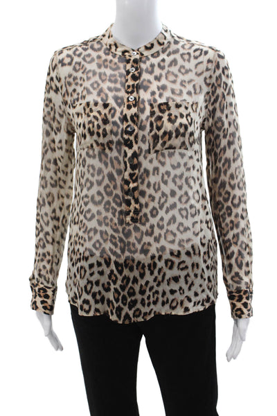 Equipment Femme Womens Silk Leopard Blouse Long Sleeve Beige Size S