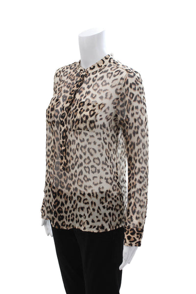 Equipment Femme Womens Silk Leopard Blouse Long Sleeve Beige Size S