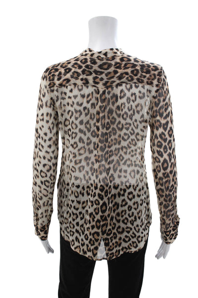 Equipment Femme Womens Silk Leopard Blouse Long Sleeve Beige Size S