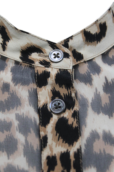 Equipment Femme Womens Silk Leopard Blouse Long Sleeve Beige Size S