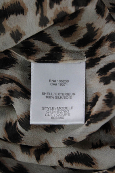 Equipment Femme Womens Silk Leopard Blouse Long Sleeve Beige Size S