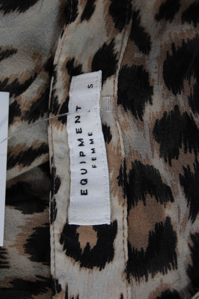 Equipment Femme Womens Silk Leopard Blouse Long Sleeve Beige Size S