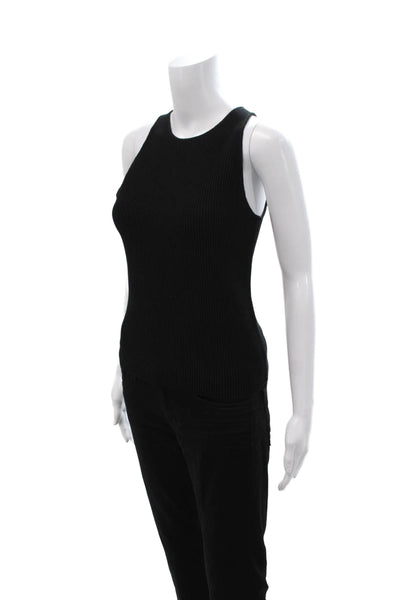 Banana Republic Women Basic Sleeveless Tank Black Rayon Round Neck Size S